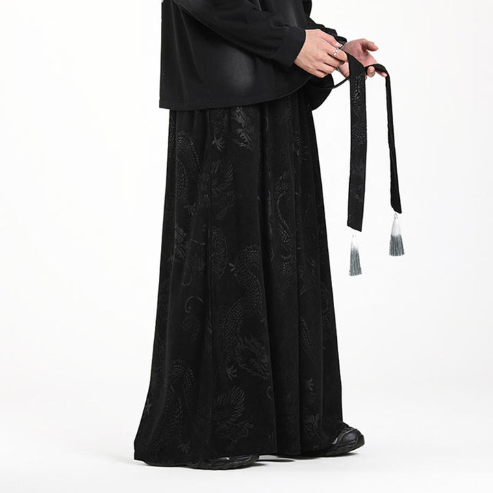 Herren-Cordhose mit weitem Bein und Taschen, verziert mit Buddha Stones und Drachen-Jacquard-Muster, Kordelzug und Taschen - image 15