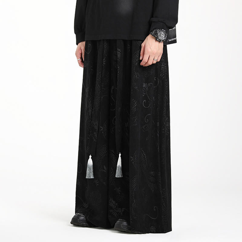 Herren-Cordhose mit weitem Bein und Taschen, verziert mit Buddha Stones und Drachen-Jacquard-Muster, Kordelzug und Taschen - image 10