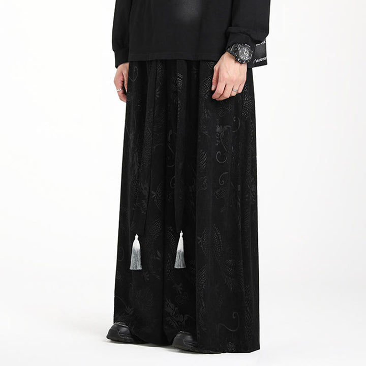 Herren-Cordhose mit weitem Bein und Taschen, verziert mit Buddha Stones und Drachen-Jacquard-Muster, Kordelzug und Taschen - image 10