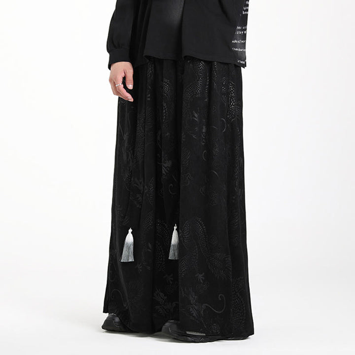 Herren-Cordhose mit weitem Bein und Taschen, verziert mit Buddha Stones und Drachen-Jacquard-Muster, Kordelzug und Taschen - image 12