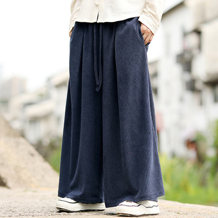 Buddha Stones Herbst Einfarbige Cordhose für Herren mit weitem Bein und Taschen - image 2