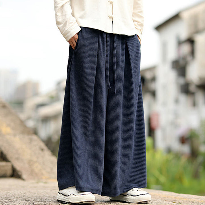 Buddha Stones Herbst Einfarbige Cordhose für Herren mit weitem Bein und Taschen - image 1