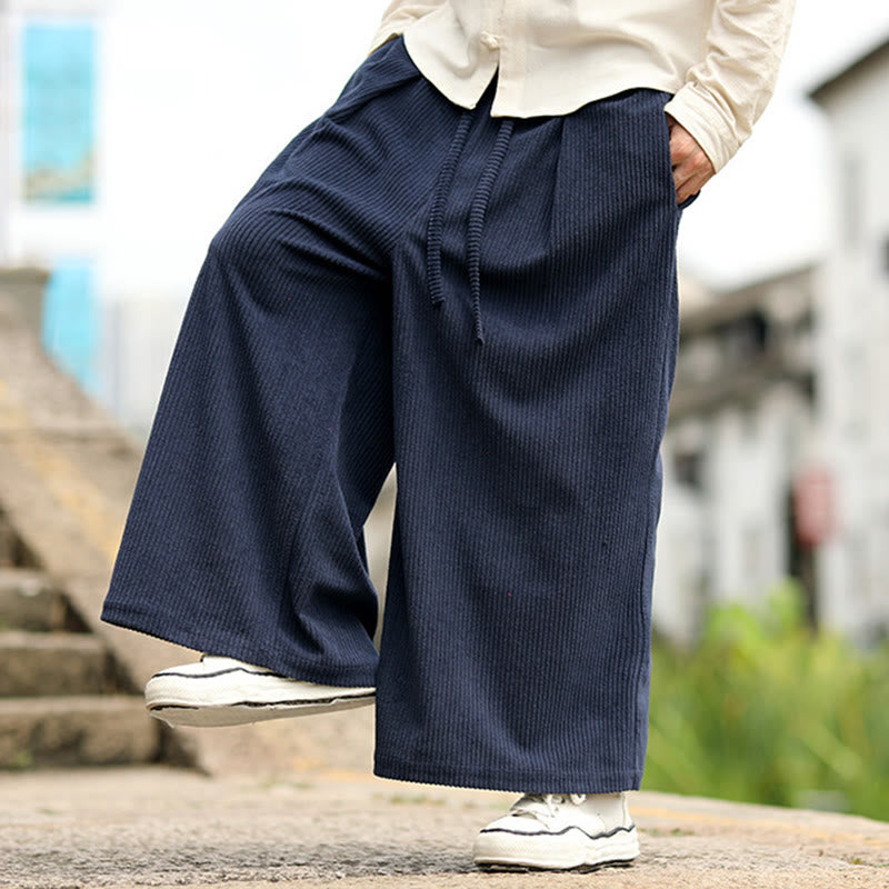 Buddha Stones Herbst Einfarbige Cordhose für Herren mit weitem Bein und Taschen - image 5