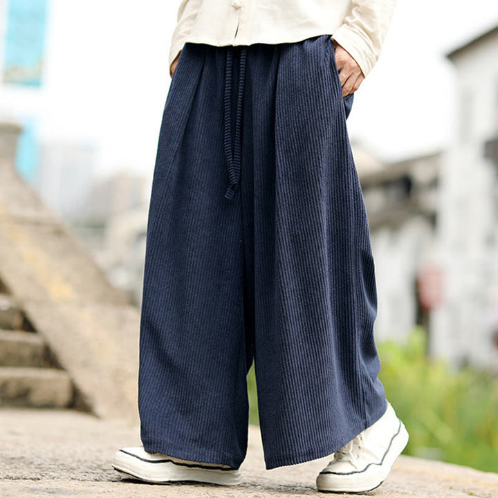 Buddha Stones Herbst Einfarbige Cordhose für Herren mit weitem Bein und Taschen - image 3