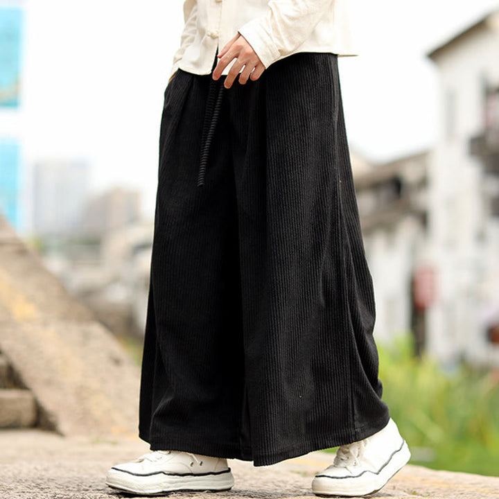 Buddha Stones Herbst Einfarbige Cordhose für Herren mit weitem Bein und Taschen - image 11