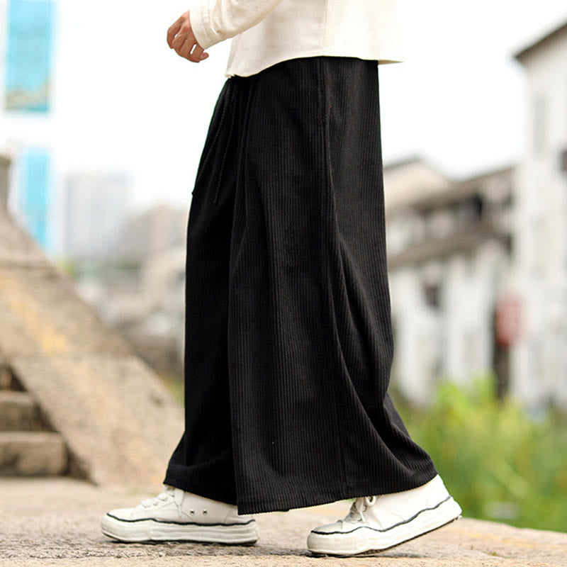 Buddha Stones Herbst Einfarbige Cordhose für Herren mit weitem Bein und Taschen - image 10