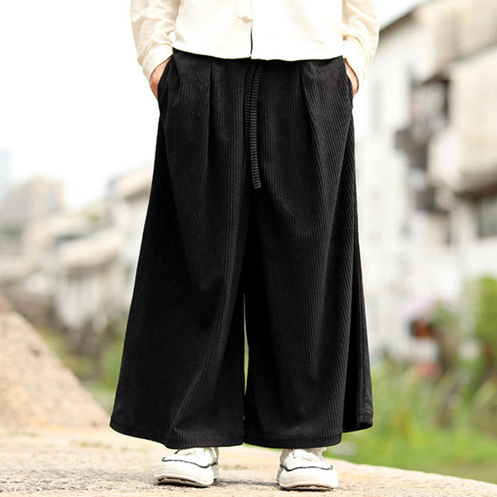 Buddha Stones Herbst Einfarbige Cordhose für Herren mit weitem Bein und Taschen - image 7
