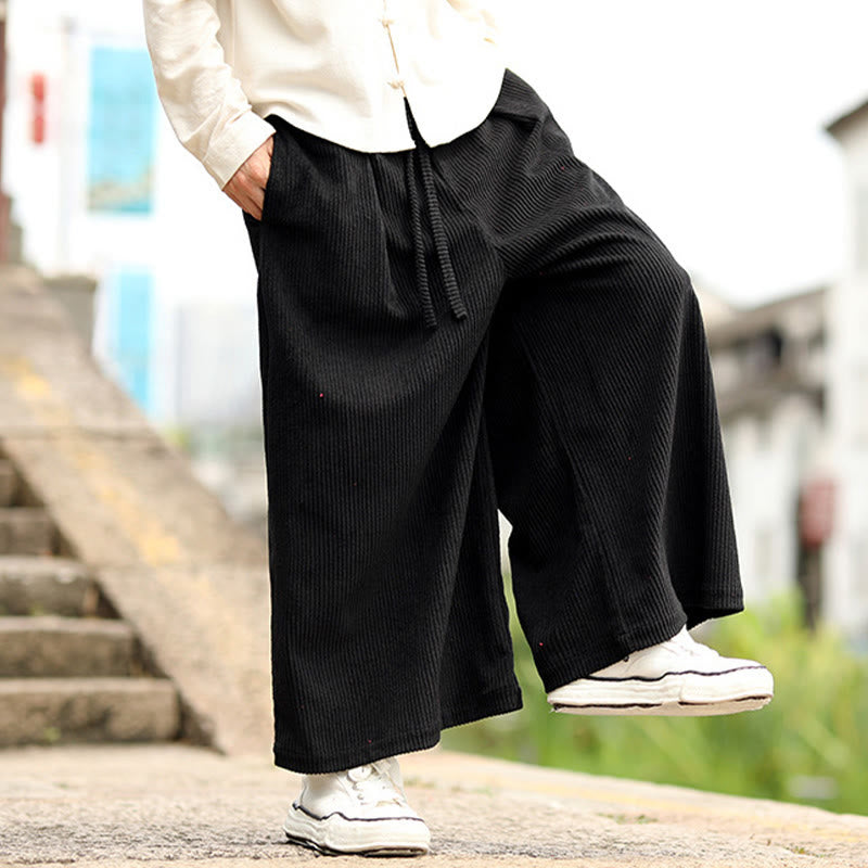 Buddha Stones Herbst Einfarbige Cordhose für Herren mit weitem Bein und Taschen - image 12