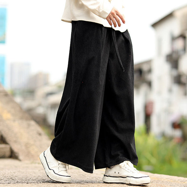 Buddha Stones Herbst Einfarbige Cordhose für Herren mit weitem Bein und Taschen - image 9