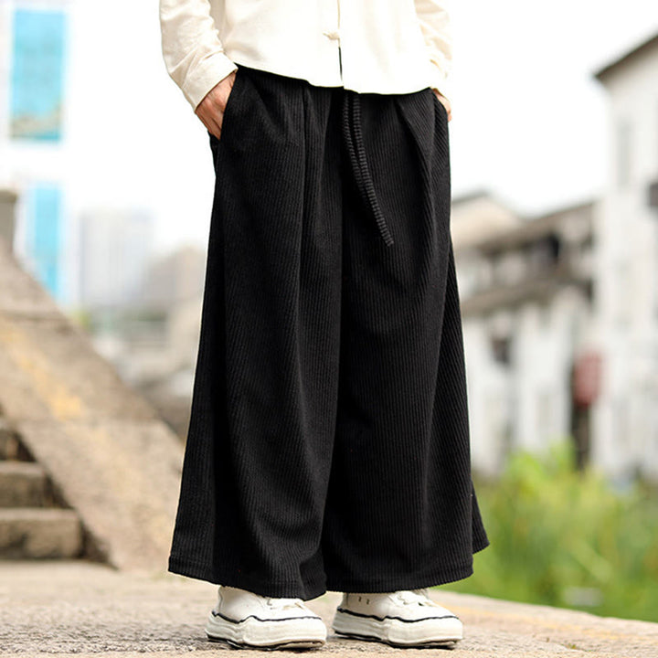 Buddha Stones Herbst Einfarbige Cordhose für Herren mit weitem Bein und Taschen - image 8