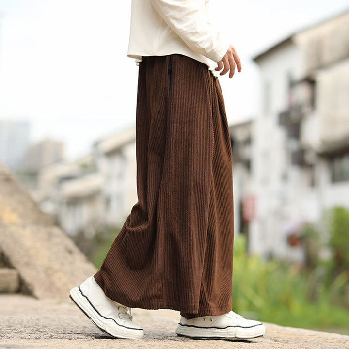 Buddha Stones Herbst Einfarbige Cordhose für Herren mit weitem Bein und Taschen - image 17