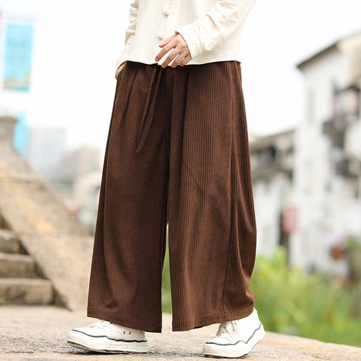 Buddha Stones Herbst Einfarbige Cordhose für Herren mit weitem Bein und Taschen - image 18