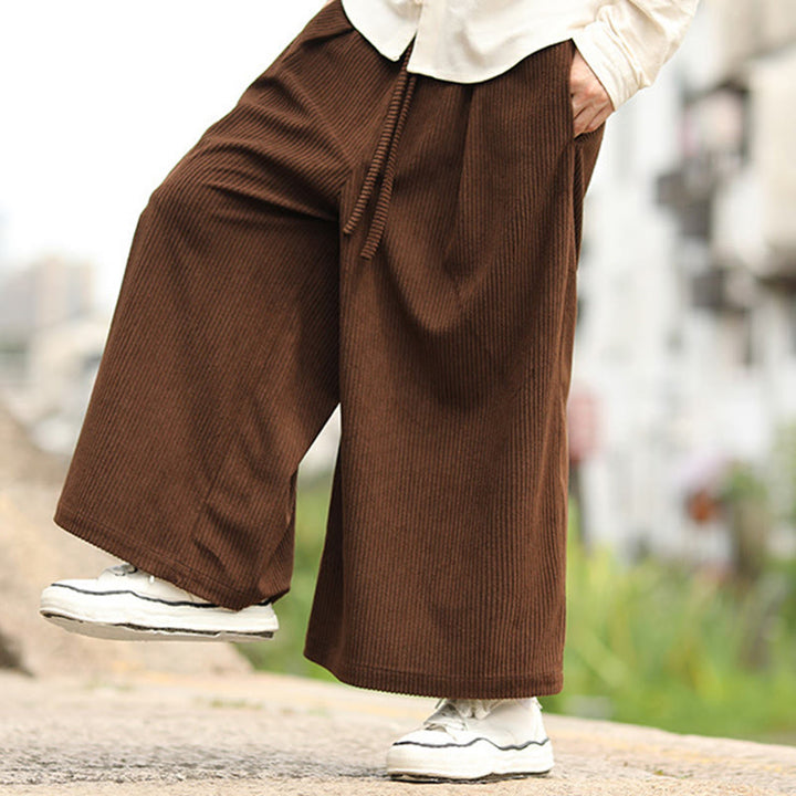 Buddha Stones Herbst Einfarbige Cordhose für Herren mit weitem Bein und Taschen - image 19