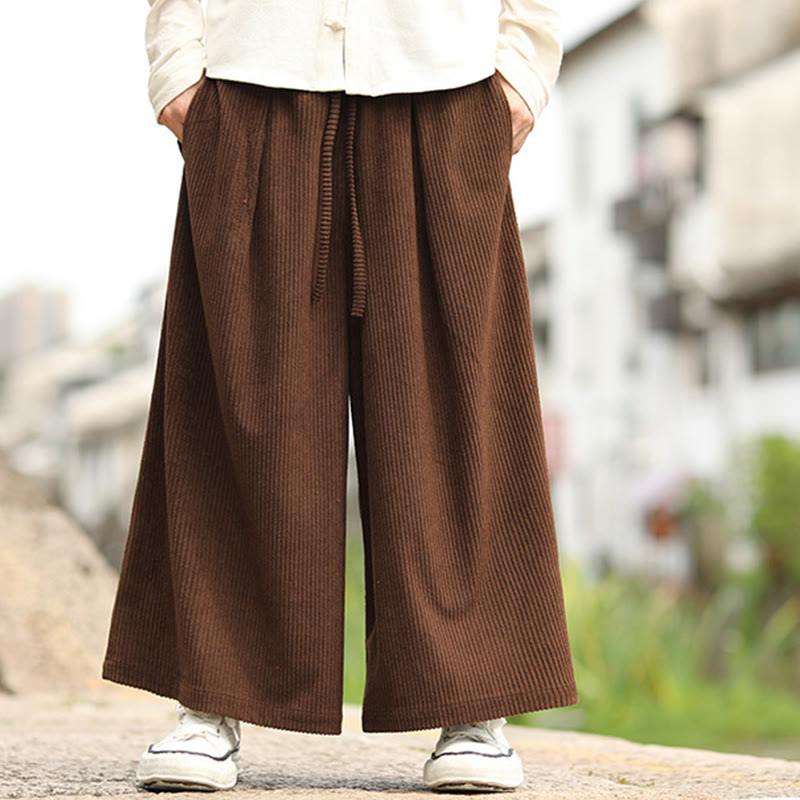 Buddha Stones Herbst Einfarbige Cordhose für Herren mit weitem Bein und Taschen - image 15