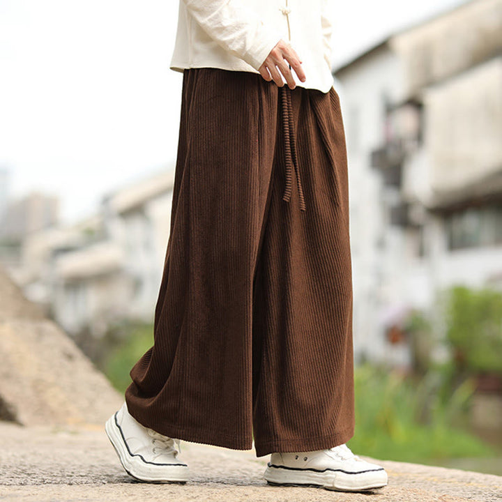 Buddha Stones Herbst Einfarbige Cordhose für Herren mit weitem Bein und Taschen - image 14