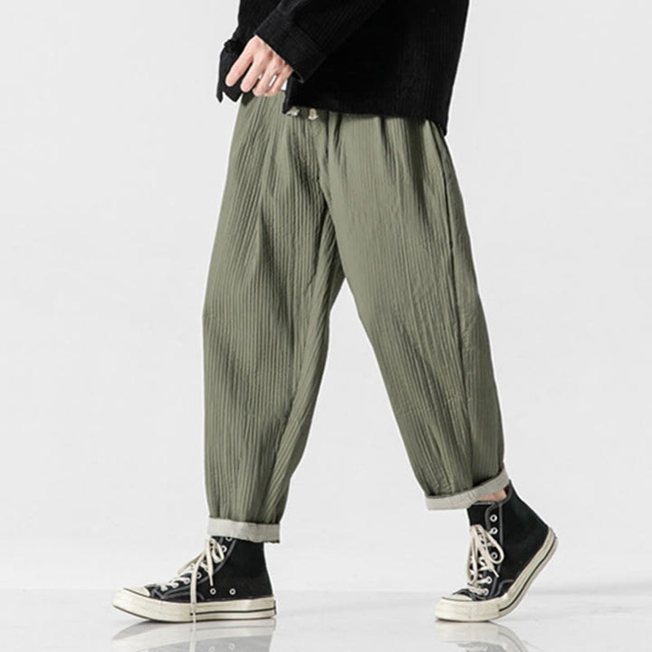 Buddha Stones Herbstfarbene Herren-Haremshose mit Kordelzug, Knöchellänge und Taschen - image 6