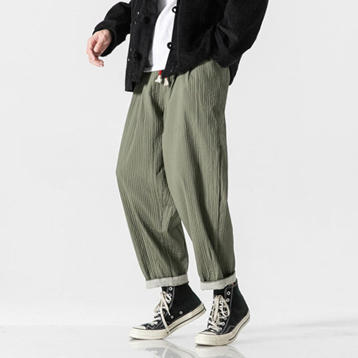 Buddha Stones Herbstfarbene Herren-Haremshose mit Kordelzug, Knöchellänge und Taschen - image 7