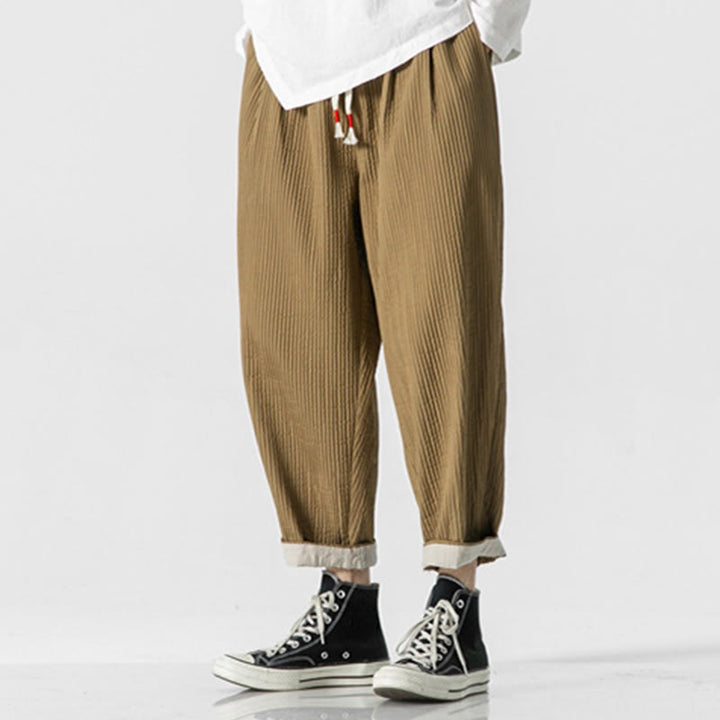 Buddha Stones Herbstfarbene Herren-Haremshose mit Kordelzug, Knöchellänge und Taschen - image 15