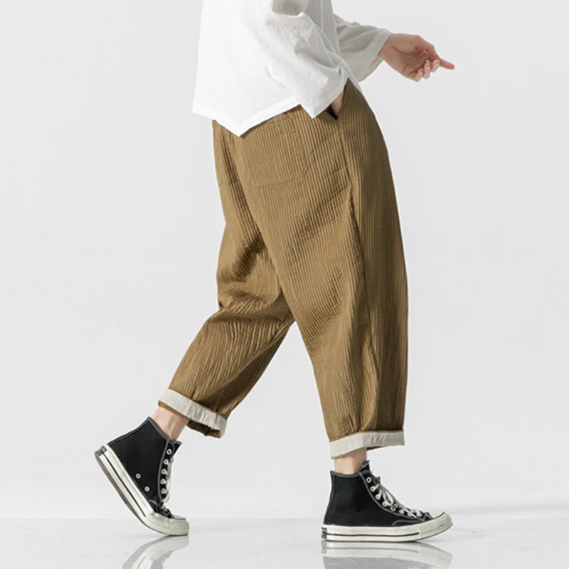 Buddha Stones Herbstfarbene Herren-Haremshose mit Kordelzug, Knöchellänge und Taschen - image 14