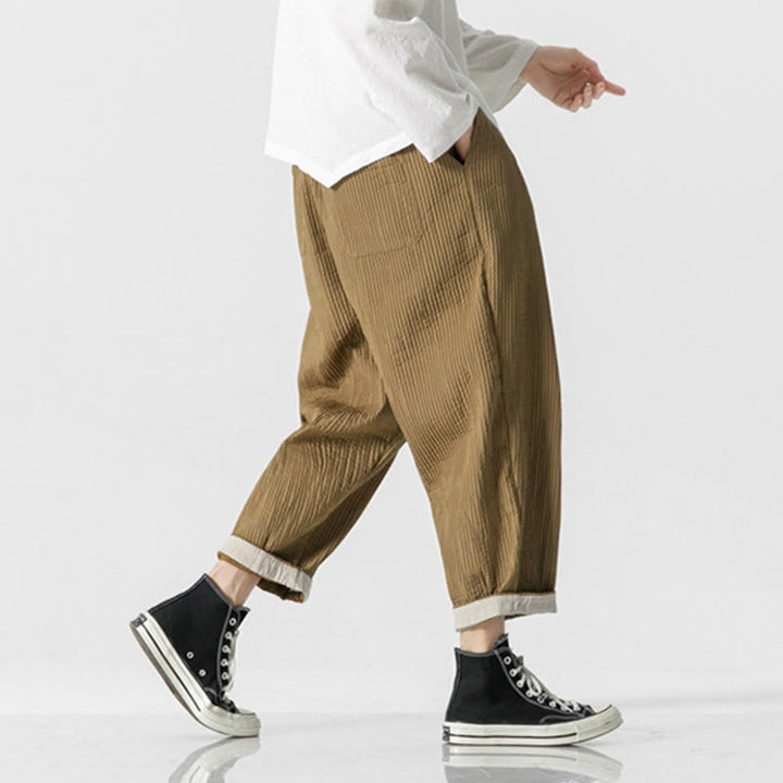 Buddha Stones Herbstfarbene Herren-Haremshose mit Kordelzug, Knöchellänge und Taschen - image 14