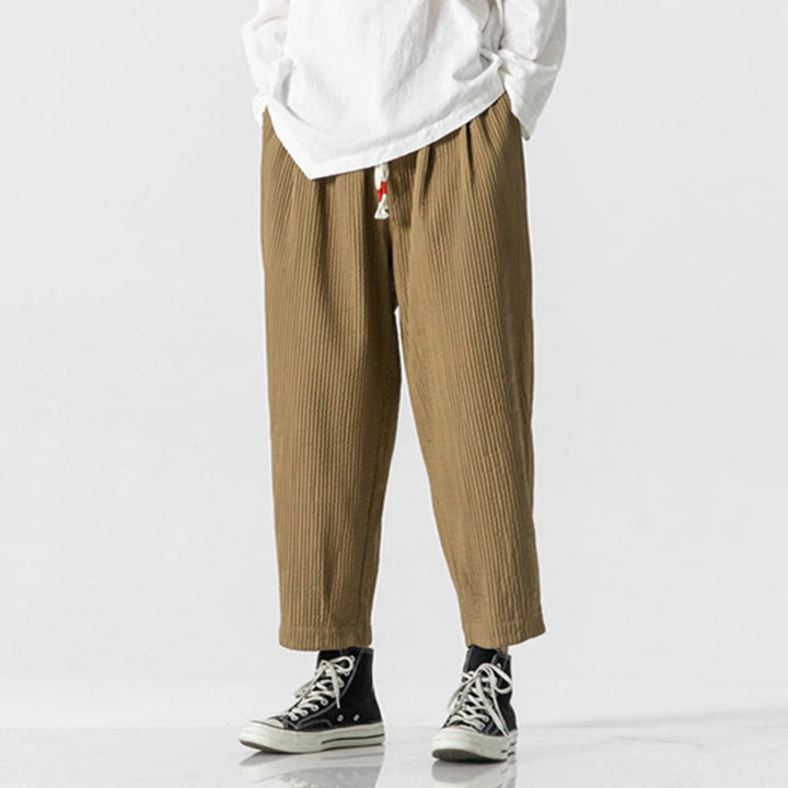 Buddha Stones Herbstfarbene Herren-Haremshose mit Kordelzug, Knöchellänge und Taschen - image 11