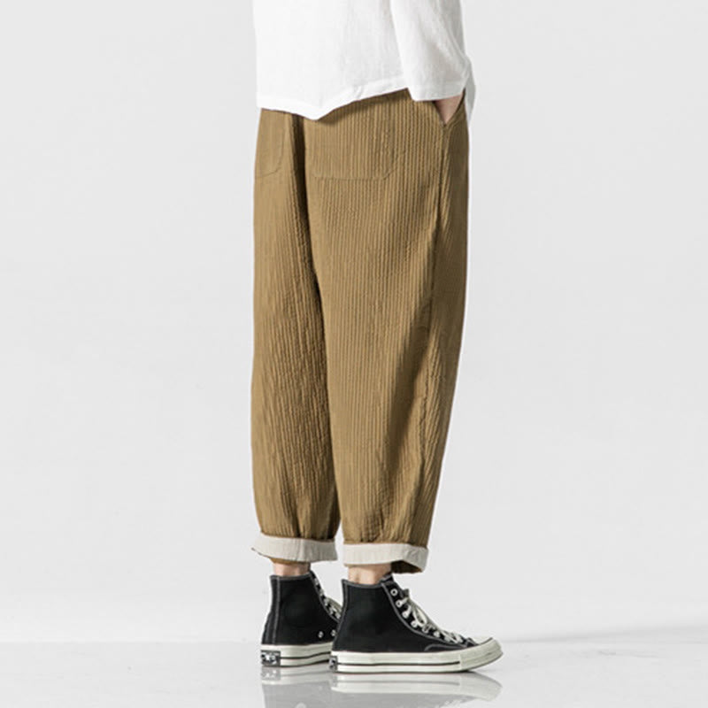 Buddha Stones Herbstfarbene Herren-Haremshose mit Kordelzug, Knöchellänge und Taschen - image 12