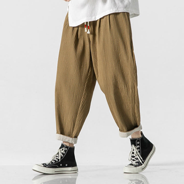 Buddha Stones Herbstfarbene Herren-Haremshose mit Kordelzug, Knöchellänge und Taschen - image 13