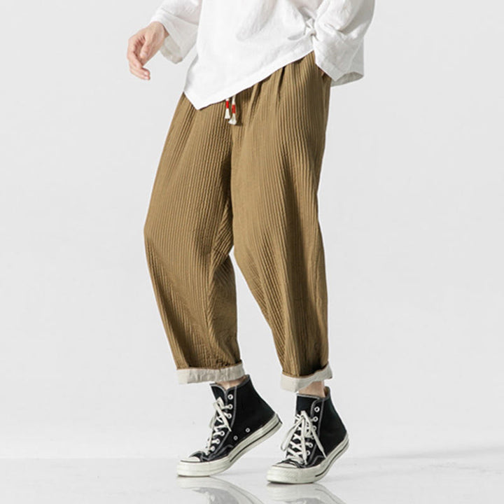 Buddha Stones Herbstfarbene Herren-Haremshose mit Kordelzug, Knöchellänge und Taschen - image 17