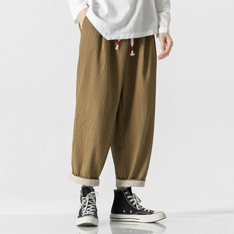 Buddha Stones Herbstfarbene Herren-Haremshose mit Kordelzug, Knöchellänge und Taschen - image 10