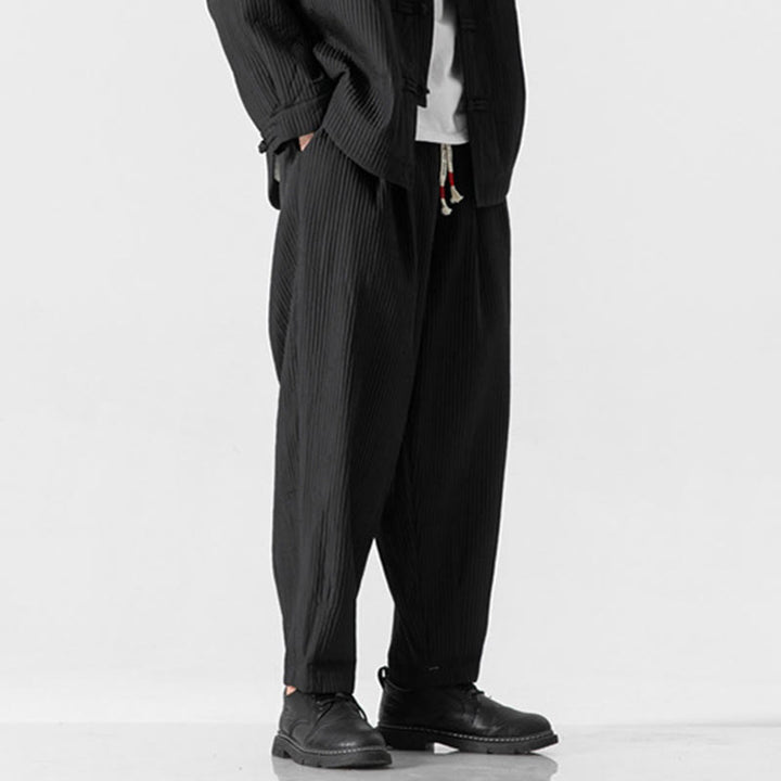 Buddha Stones Herbstfarbene Herren-Haremshose mit Kordelzug, Knöchellänge und Taschen - image 24