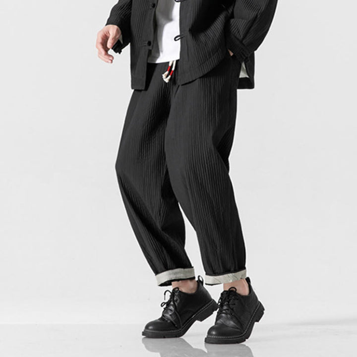 Buddha Stones Herbstfarbene Herren-Haremshose mit Kordelzug, Knöchellänge und Taschen - image 30