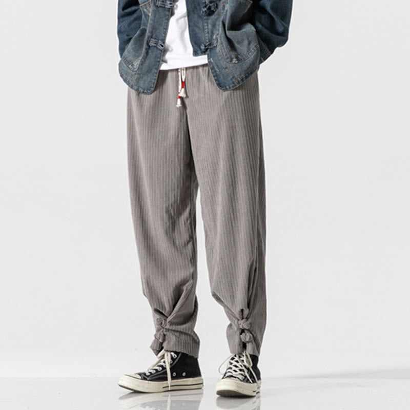 Buddha Stones Herbst/Winter Herren-Hose aus Baumwolle, einfarbig, mit Knopfleiste, geradem Bein und Taschen - image 5