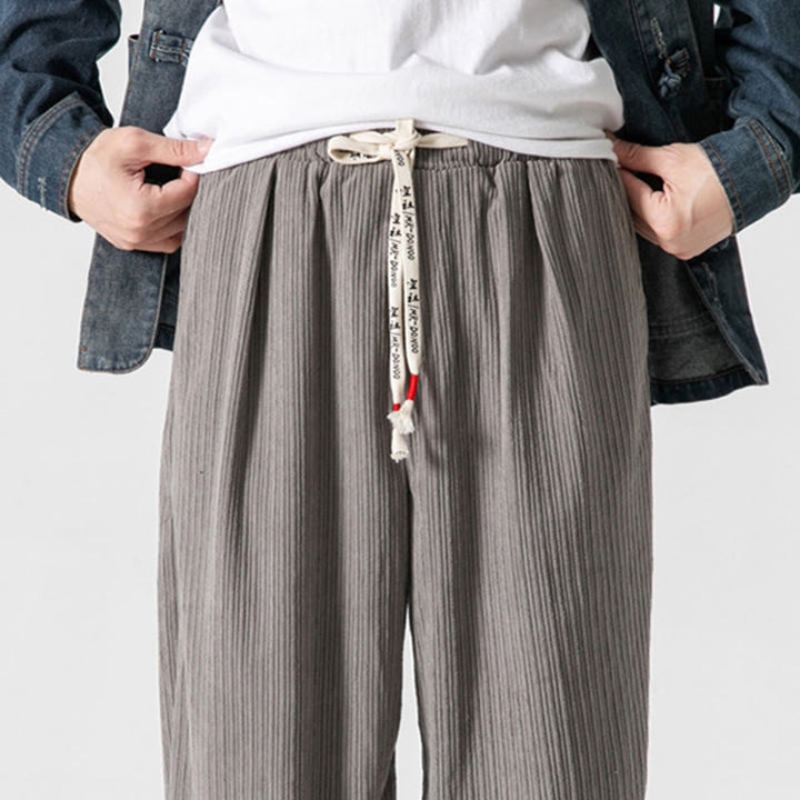 Buddha Stones Herbst/Winter Herren-Hose aus Baumwolle, einfarbig, mit Knopfleiste, geradem Bein und Taschen - image 10