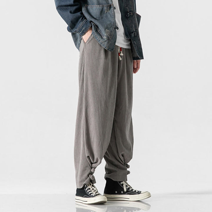 Buddha Stones Herbst/Winter Herren-Hose aus Baumwolle, einfarbig, mit Knopfleiste, geradem Bein und Taschen - image 3