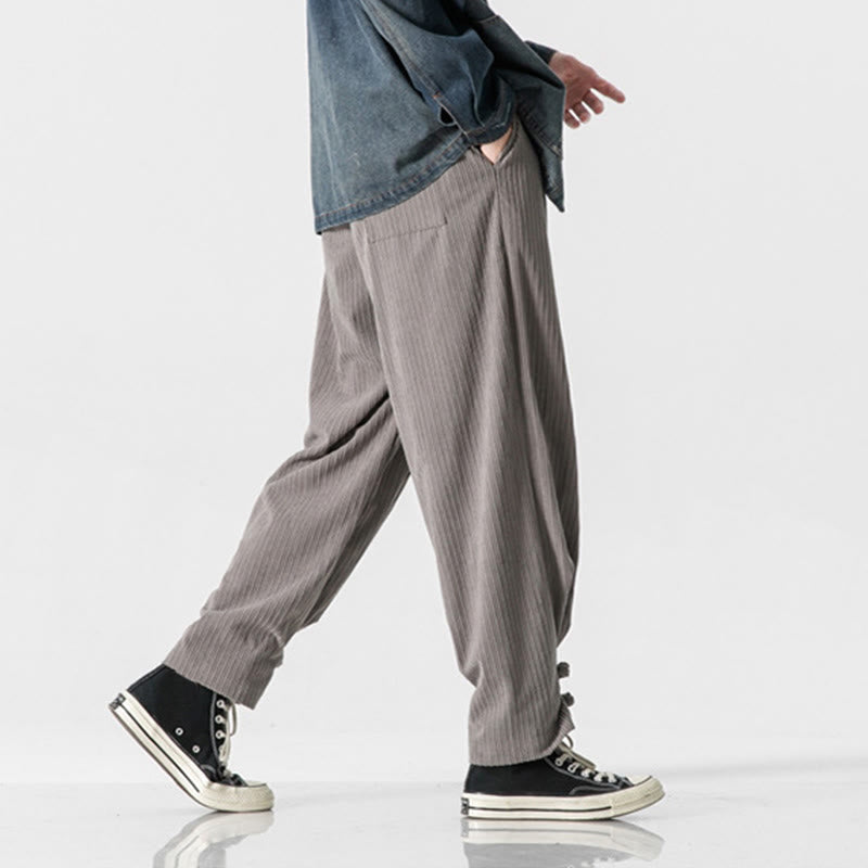 Buddha Stones Herbst/Winter Herren-Hose aus Baumwolle, einfarbig, mit Knopfleiste, geradem Bein und Taschen - image 6