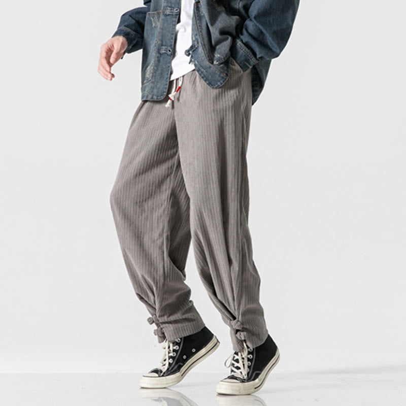 Buddha Stones Herbst/Winter Herren-Hose aus Baumwolle, einfarbig, mit Knopfleiste, geradem Bein und Taschen - image 9