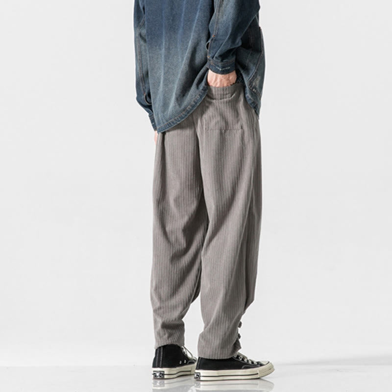 Buddha Stones Herbst/Winter Herren-Hose aus Baumwolle, einfarbig, mit Knopfleiste, geradem Bein und Taschen - image 4