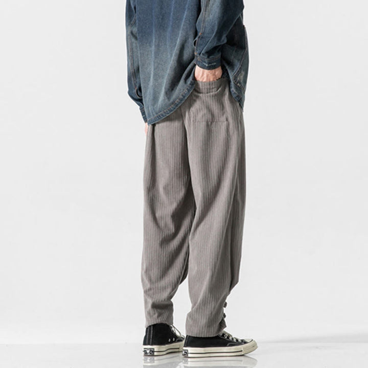 Buddha Stones Herbst/Winter Herren-Hose aus Baumwolle, einfarbig, mit Knopfleiste, geradem Bein und Taschen - image 4