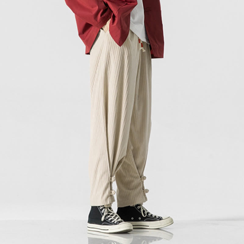 Buddha Stones Herbst/Winter Herren-Hose aus Baumwolle, einfarbig, mit Knopfleiste, geradem Bein und Taschen - image 18