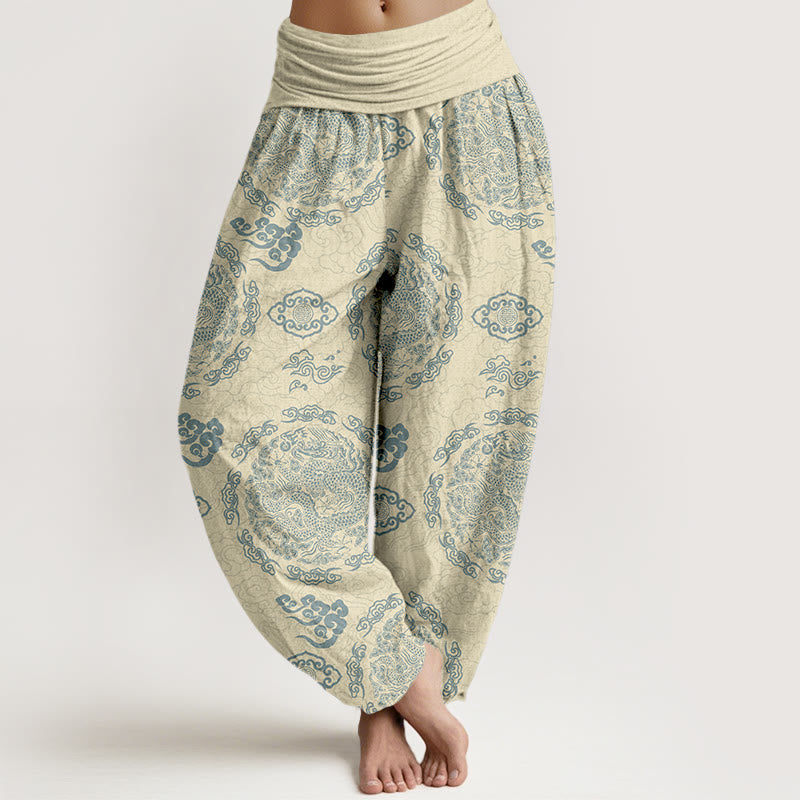 Haremshose aus Baumwolle mit Buddha Stones , hellem Farbton, Drachen- und Wolkenmuster, elastischem Bund für Damen - Zitronen-Chiffon - US16, UK/AU20, EU48 (3XL) - image 8