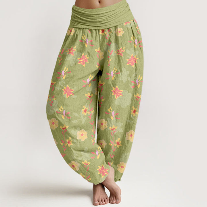 Buddha Stones Baumwoll-Haremshose mit schlichtem, erfrischendem Blumen- und Blättermuster für Damen mit elastischem Bund - Gelbgrün - US16, UK/AU20, EU48 (3XL) - image 8