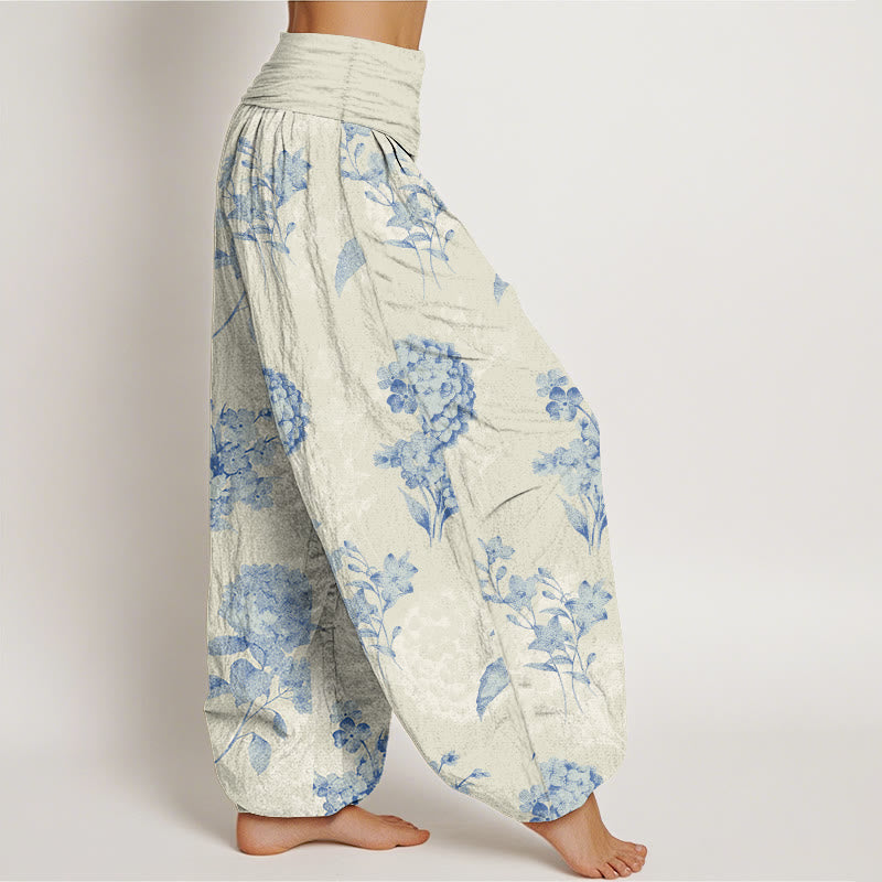 Buddha Stones Cotton Refresh Haremshose mit Hortensienblütenmuster und elastischem Bund für Damen - image 2