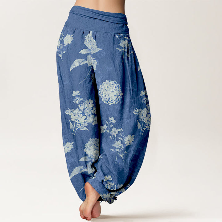 Buddha Stones Cotton Refresh Haremshose mit Hortensienblütenmuster und elastischem Bund für Damen - image 6