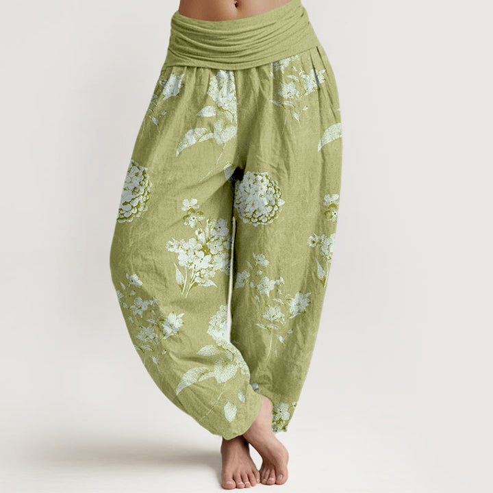 Buddha Stones Cotton Refresh Haremshose mit Hortensienblütenmuster und elastischem Bund für Damen - Gelbgrün - US16, UK/AU20, EU48 (3XL) - image 8