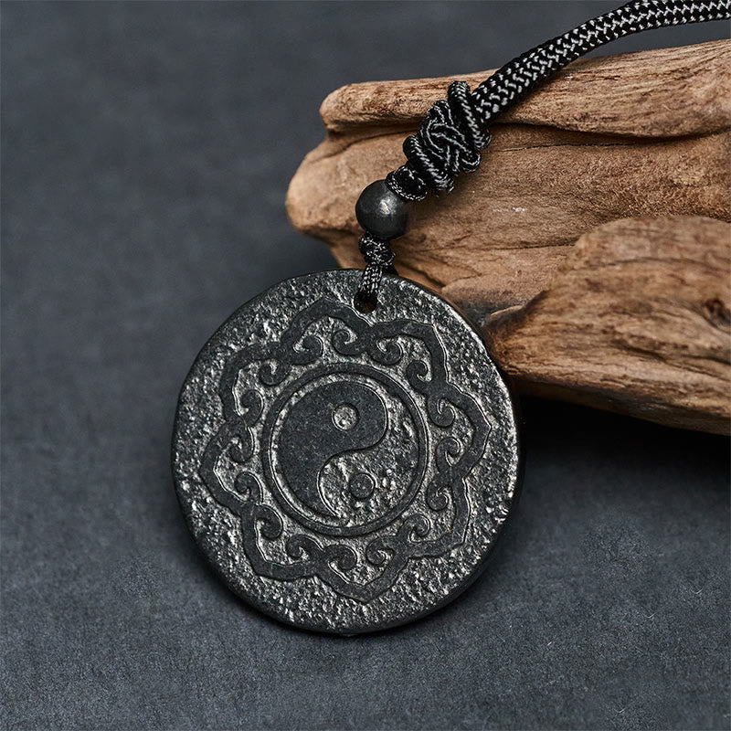 Buddha Stones Tai Chi Yin Yang Symbol Authentischer Schungitstein Halskette Anhänger für innere Stärke - image 1