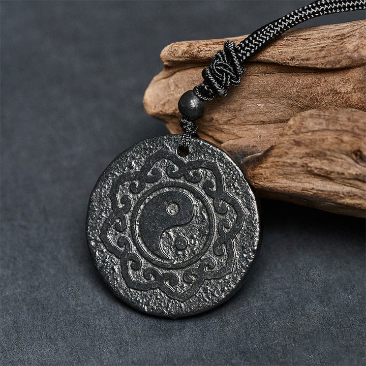Buddha Stones Tai Chi Yin Yang Symbol Authentischer Schungitstein Halskette Anhänger für innere Stärke - image 1