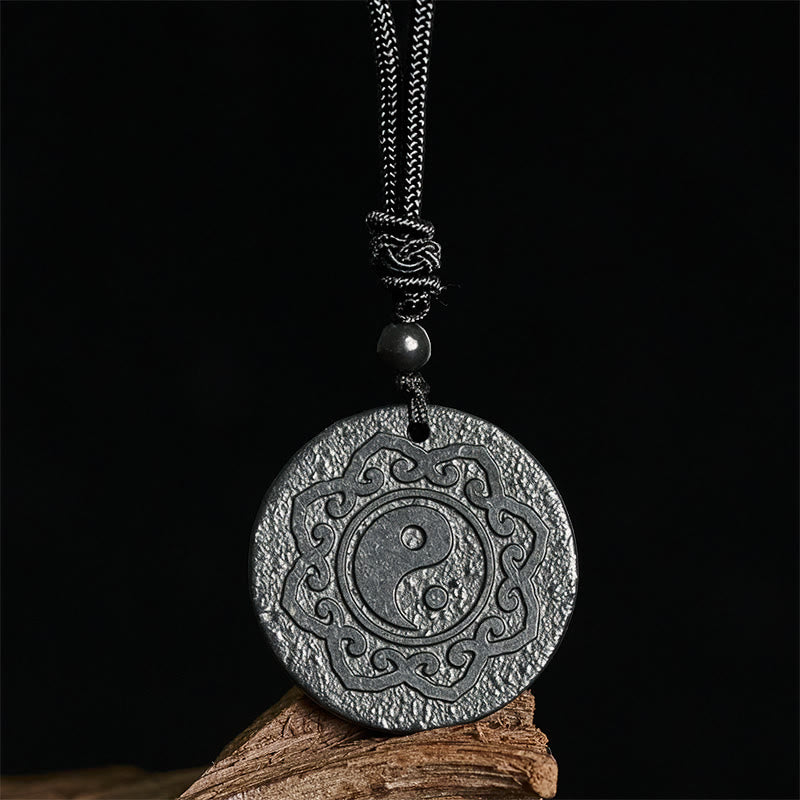 Buddha Stones Tai Chi Yin Yang Symbol Authentischer Schungitstein Halskette Anhänger für innere Stärke - image 3