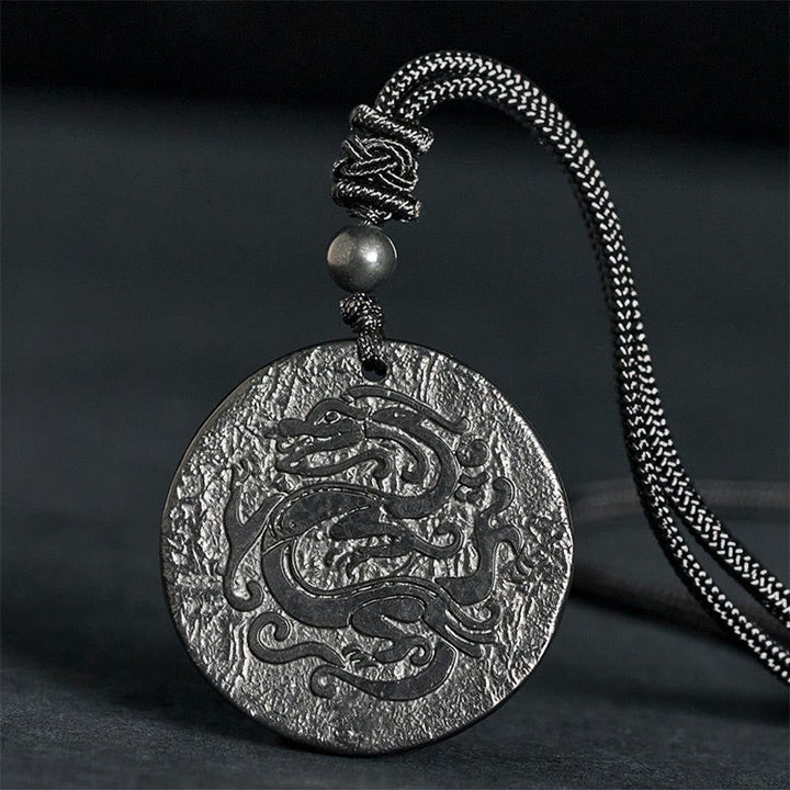 Buddha Stones -Halskette mit Drachenmotiv, authentischer Schungitstein, Anhänger für innere Stärke - Schungitstein (Schutz ♥ Erdung) - 35-40 mm - image 0