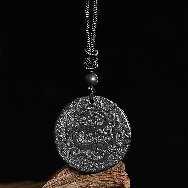 Buddha Stones -Halskette mit Drachenmotiv, authentischer Schungitstein, Anhänger für innere Stärke - image 1