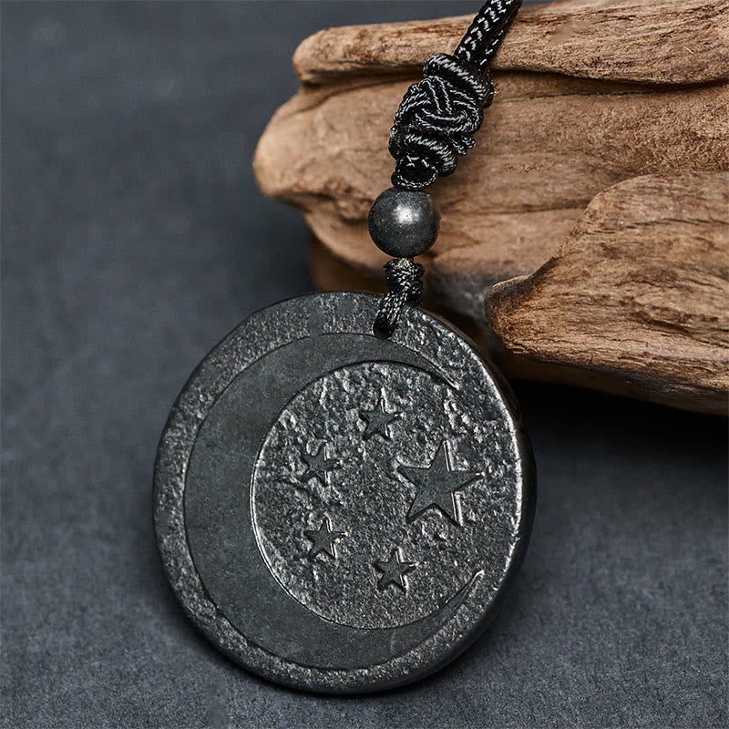 Buddha Stones -Mond-Stern-Runddesign-Anhänger aus authentischem Schungit zum Schutz der Halskette - image 3